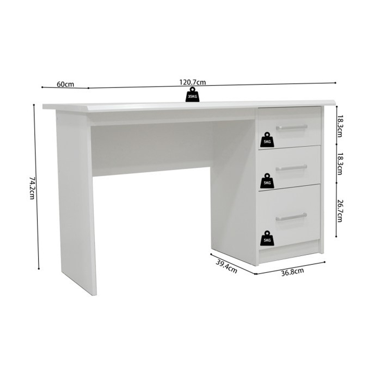Interiax Bureau Jaxx - Wit, 3 Schuiven, MDF