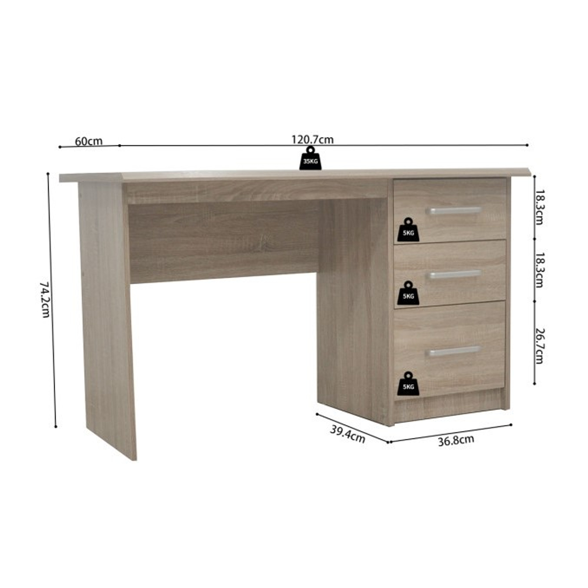 Interiax Bureau Jaxx - Sonoma, 3 Schuiven, MDF