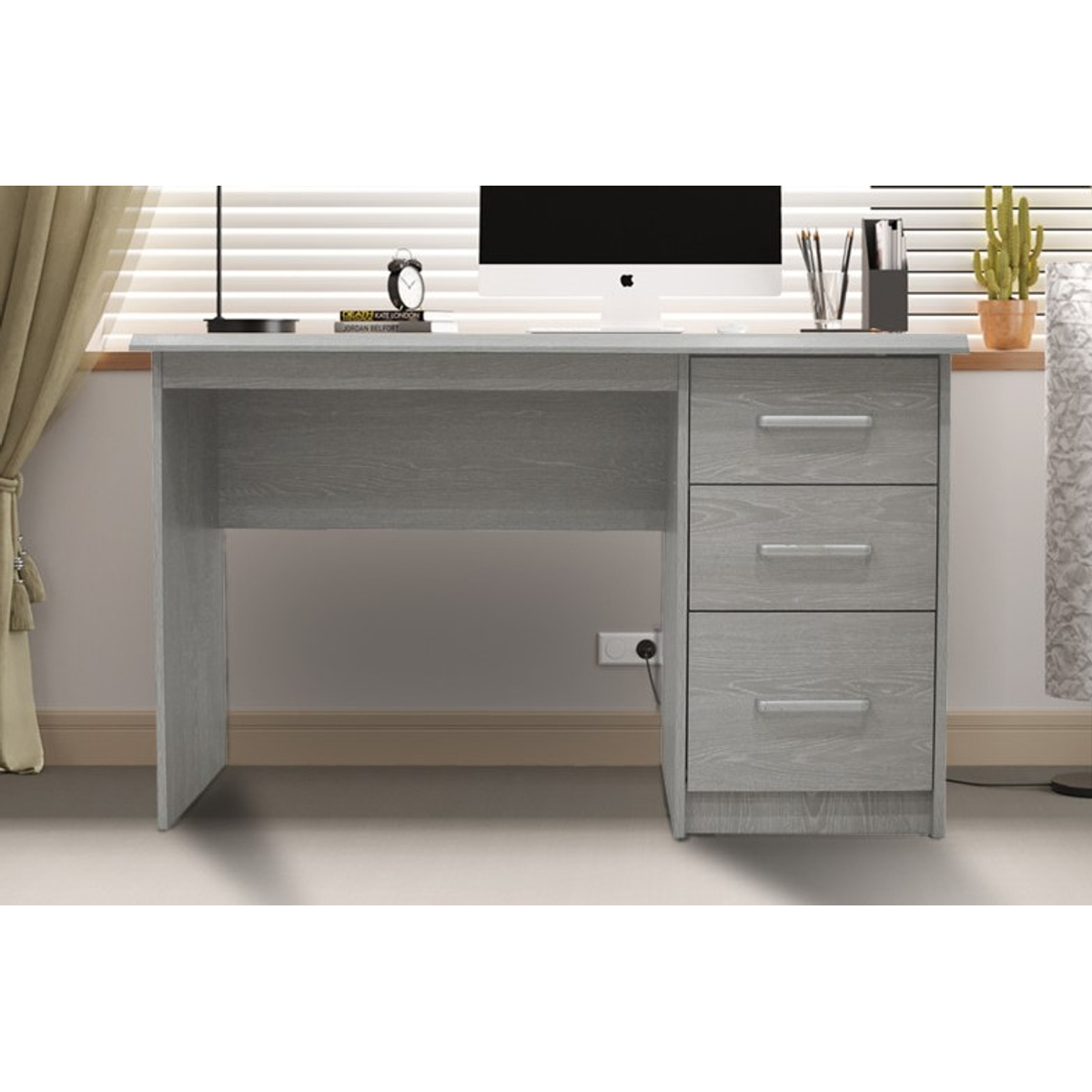Interiax Bureau Jaxx - Grijze Eik, 3 Schuiven, MDF