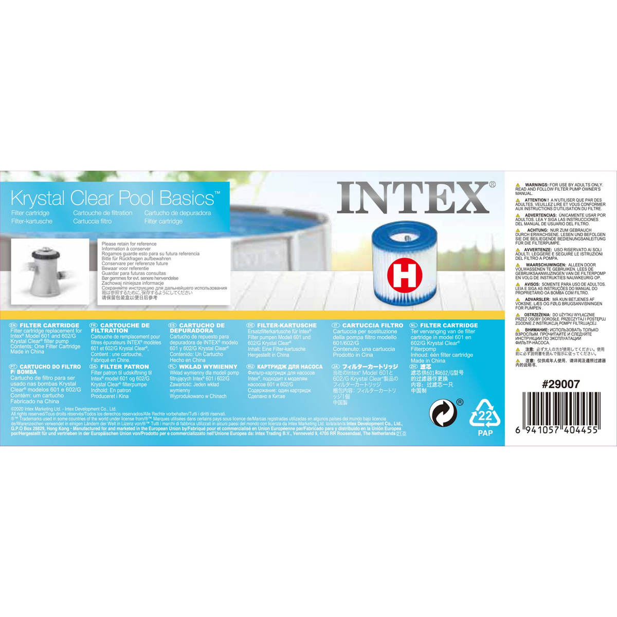 Intex 29007 Filtre Catridge Type H