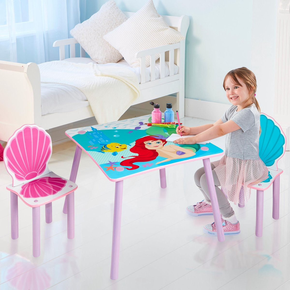  Disney Princess Ariel Kids 2 Set by HelloHome, Table 45cm 63cm (D) Chairs 52.5cm (H) x 29.5cm (W) x 29cm (D) 