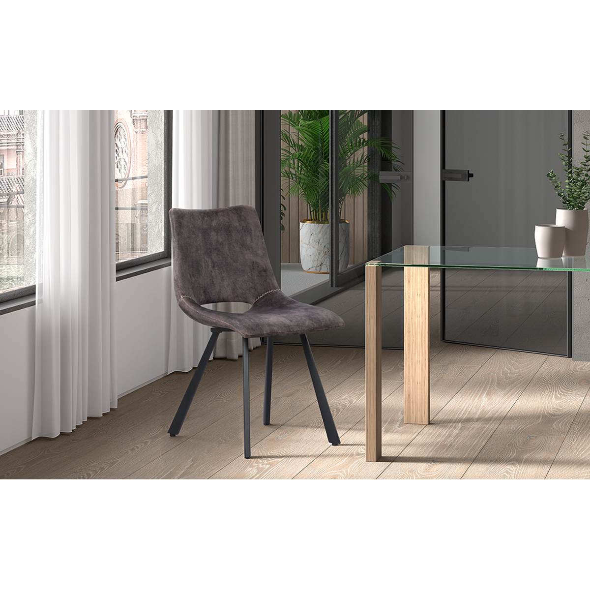 Interiax Eetkamerstoel Lea Fluweel Grijs
