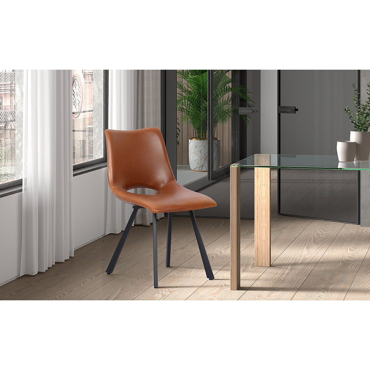 Interiax Eetkamerstoel Lea Fluweel Cognac