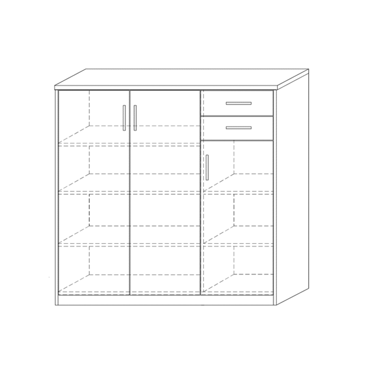 Commode 'Spacio' 3 Deuren 2 Laden Grijze Eik (110x106x36cm)