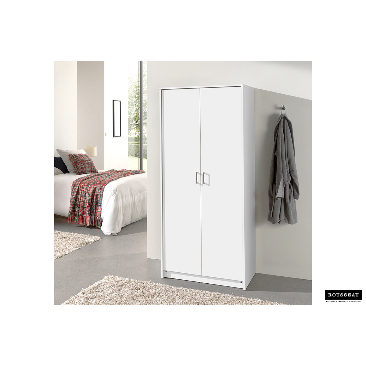 Kleerkast 'Ray' 2 Deuren Wit (180x80x54cm)