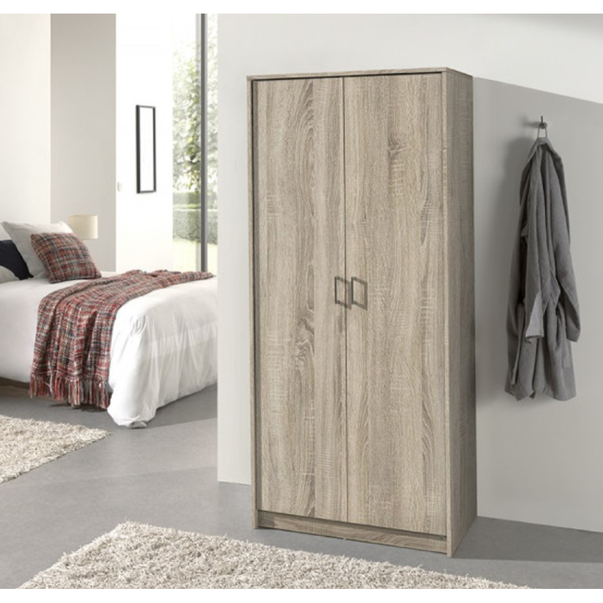 Interiax Kledingkast 'Amelie' – 2 Deuren, 1 Hanger & 1 Legplank | Sonoma Eik | 180x80x54 cm
