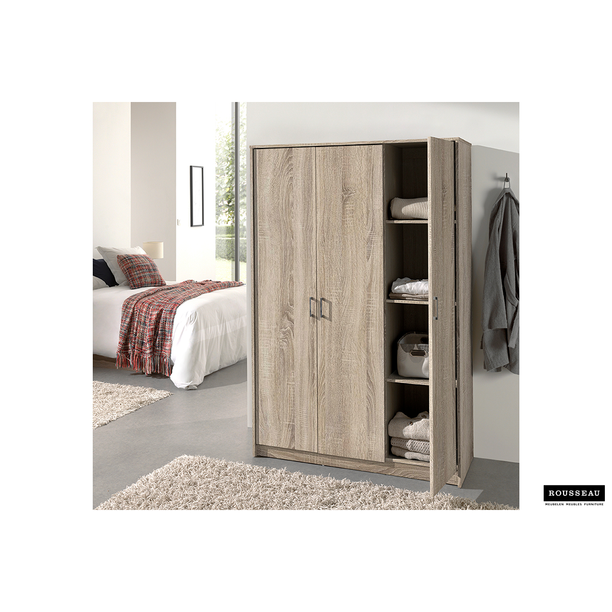 Kleerkast 'Ray' 3 Deuren Sonoma (180x120x54cm)