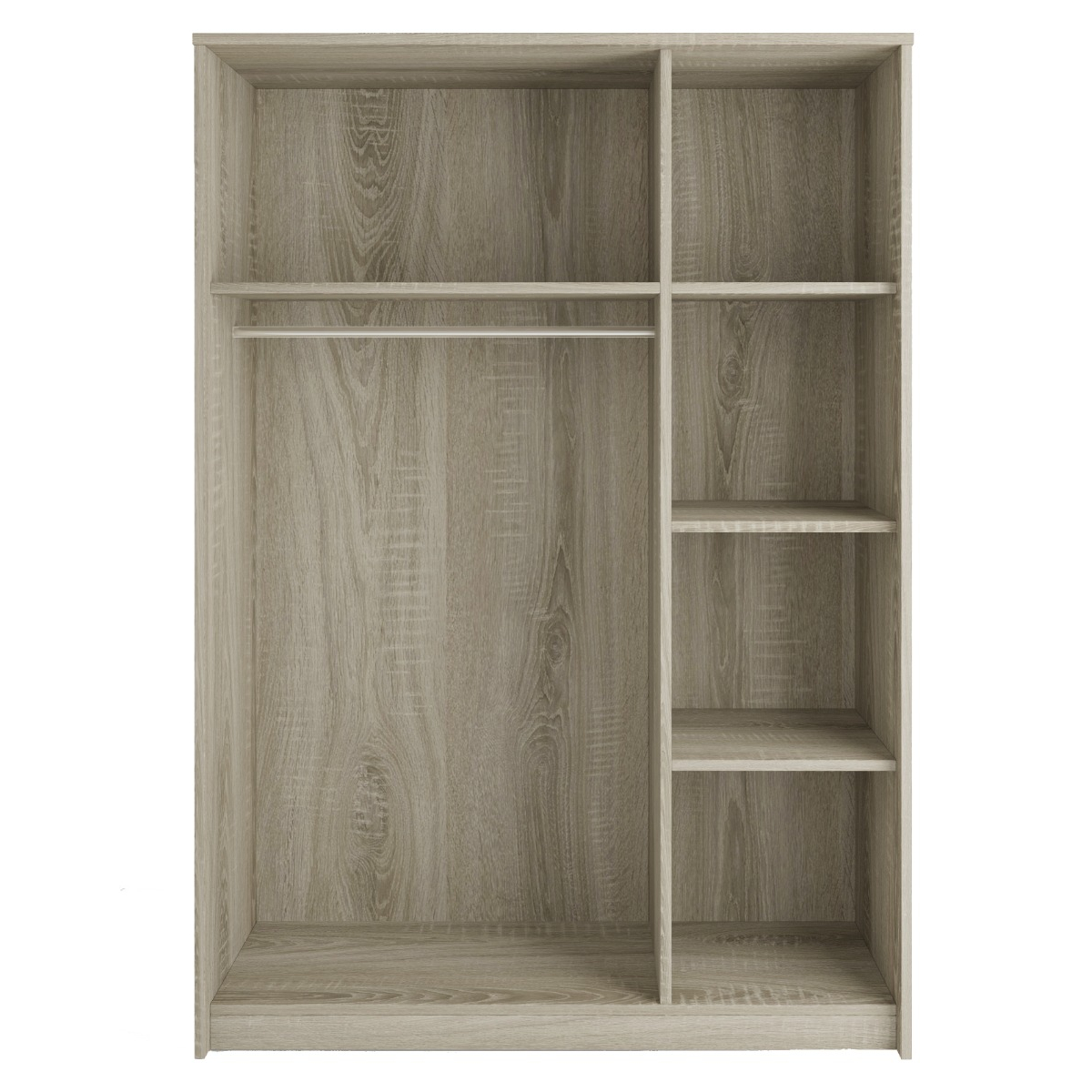 Interiax Kledingkast 'Amelie' – 3 Deuren, 1 Hanger & 4 Legplanken | Sonoma Eik | 180x120x54 cm