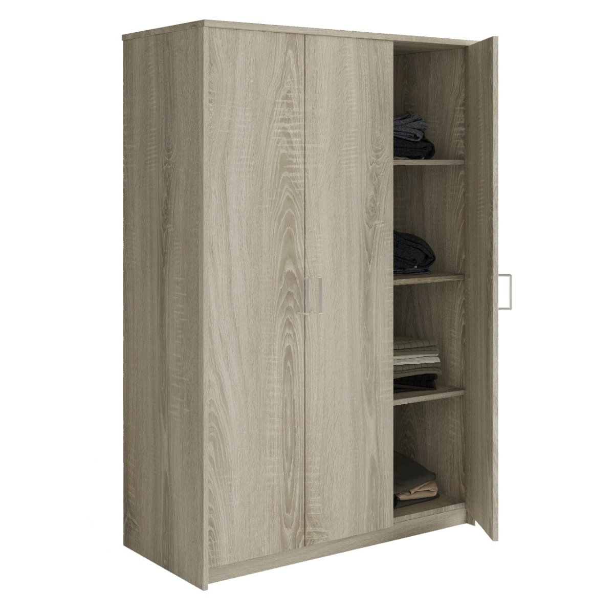 Interiax Kledingkast 'Amelie' – 3 Deuren, 1 Hanger & 4 Legplanken | Sonoma Eik | 180x120x54 cm