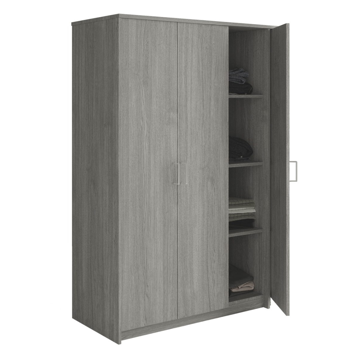 Interiax Kledingkast 'Amelie' – 3 Deuren, 1 Hanger & 4 Legplanken | Grijze Eik | 180x120x54 cm