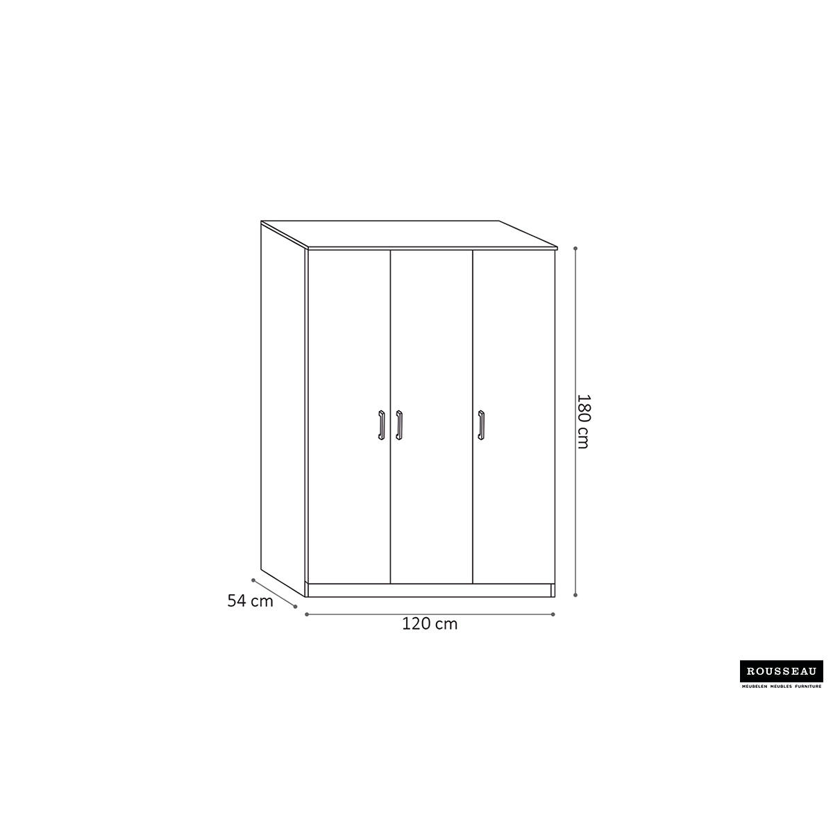 Kleerkast 'Ray' 3 deuren Wit (180x120x54cm)