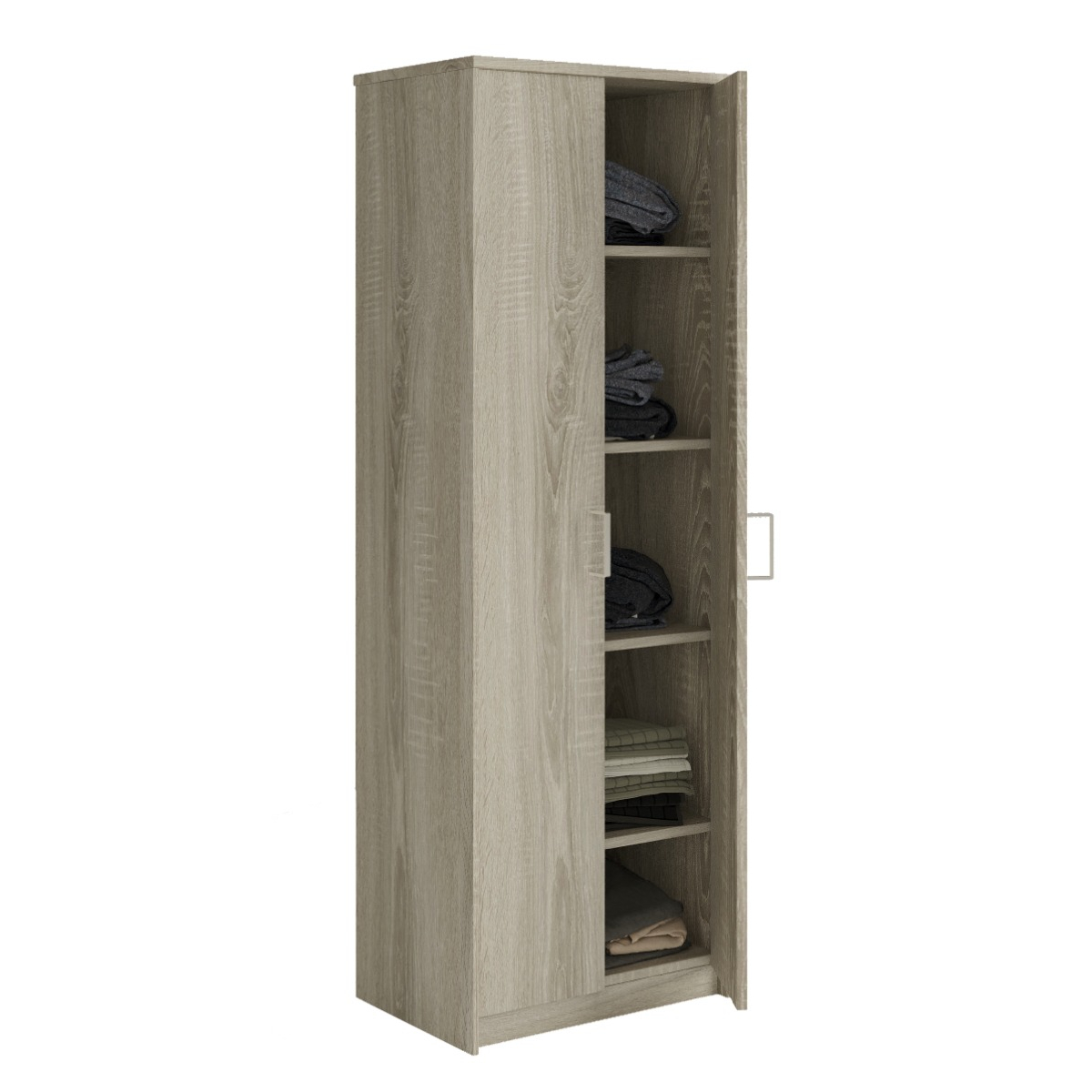 Interiax Armoire de rangement - Armoire 'Amelie' - 2 portes et 4 étagères | Chêne Sonoma | 180x60x40 cm