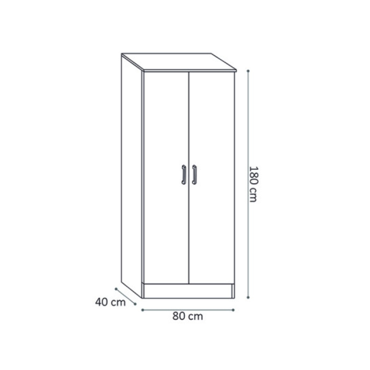 Interiax Opbergkast - Kledingkast 'Amelie' - 2 Deuren & 4 Legplanken | Wit | 180x80x40 cm