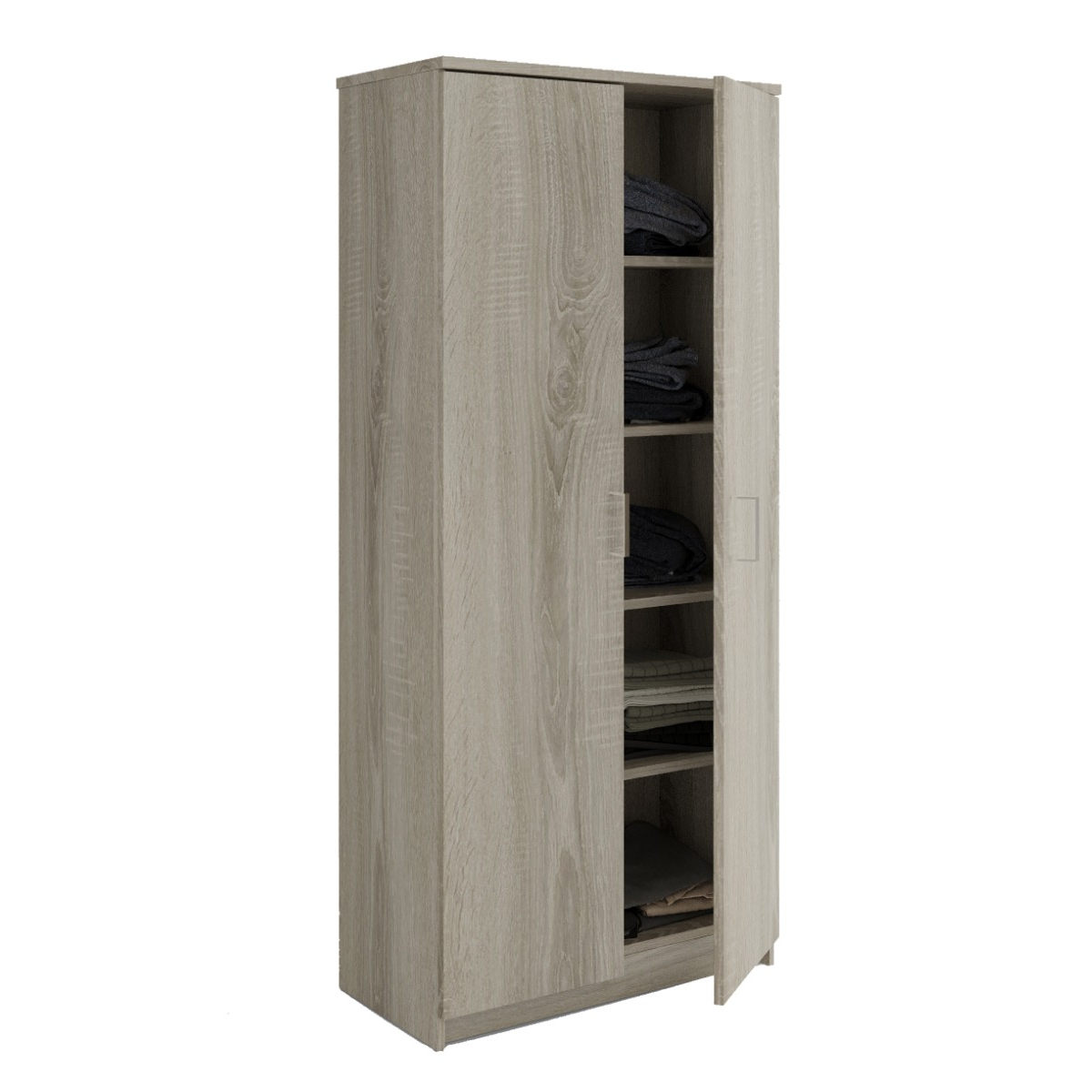 Interiax Opbergkast - Kledingkast 'Amelie' - 2 Deuren & 4 Legplanken | Sonoma Eik | 180x80x40 cm