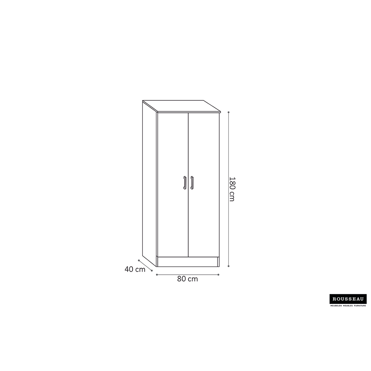 Rangeerkast 'Ray' 2 Deuren en 4 Legplanken Wit (180x80x40cm)