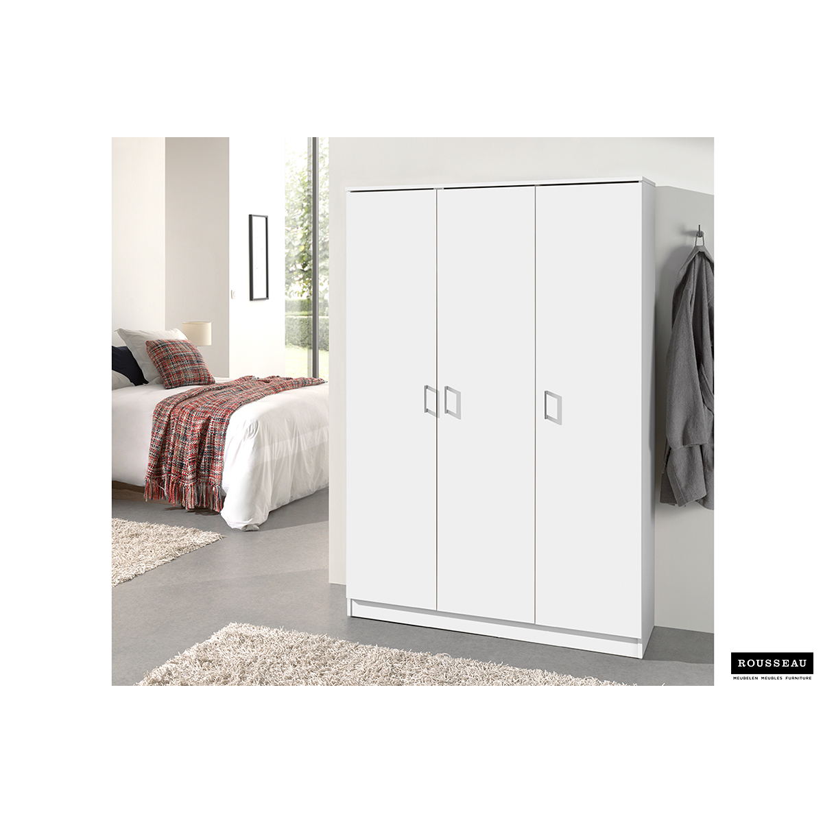 Rangeerkast 'Ray' 3 Deuren en 4 Legplanken Wit (180x120x40cm)