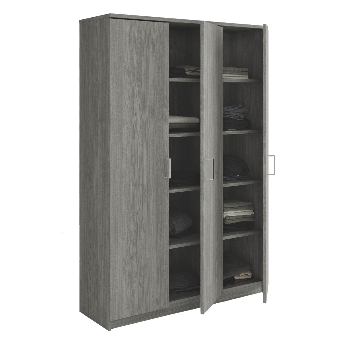 Interiax Opbergkast - Kledingkast 'Amelie' 3 deuren en 8 legplanken | Grijze Eik | 180x120x40 cm