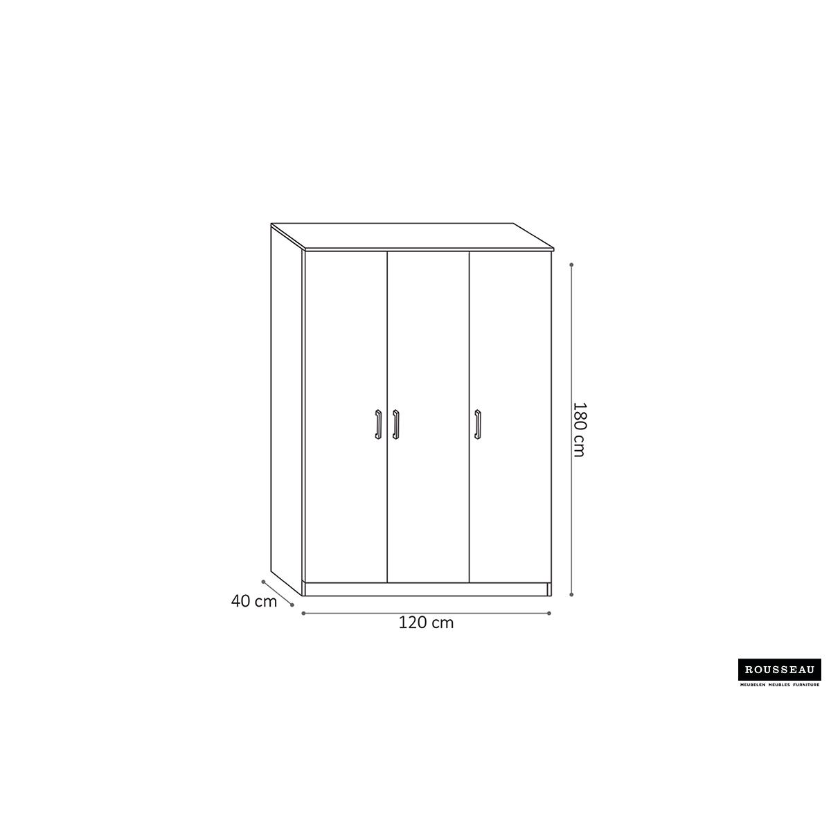 Rangeerkast 'Ray' 3 Deuren en 4 Legplanken Grijze Eik (180x120x40cm)