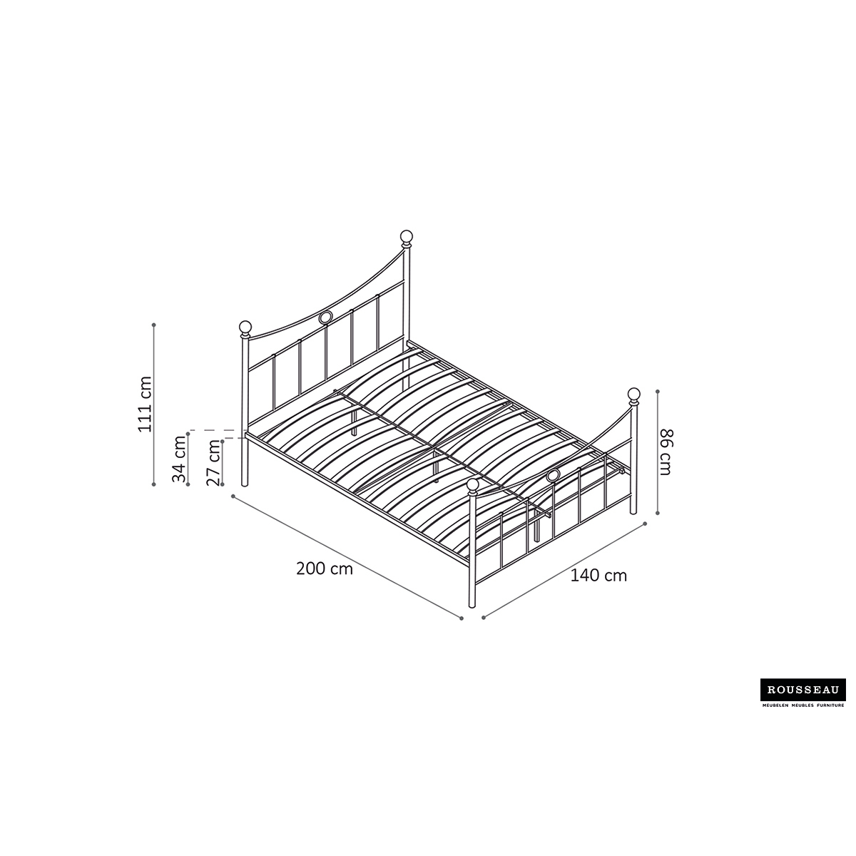 Bed 'Sacha' Wit 140x200 Met Lattenbodem
