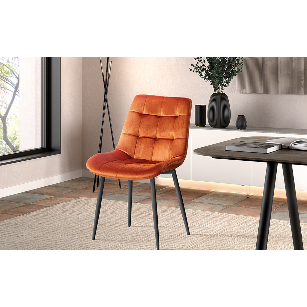 Interiax Eetkamerstoel Lucy Fluweel Oranje