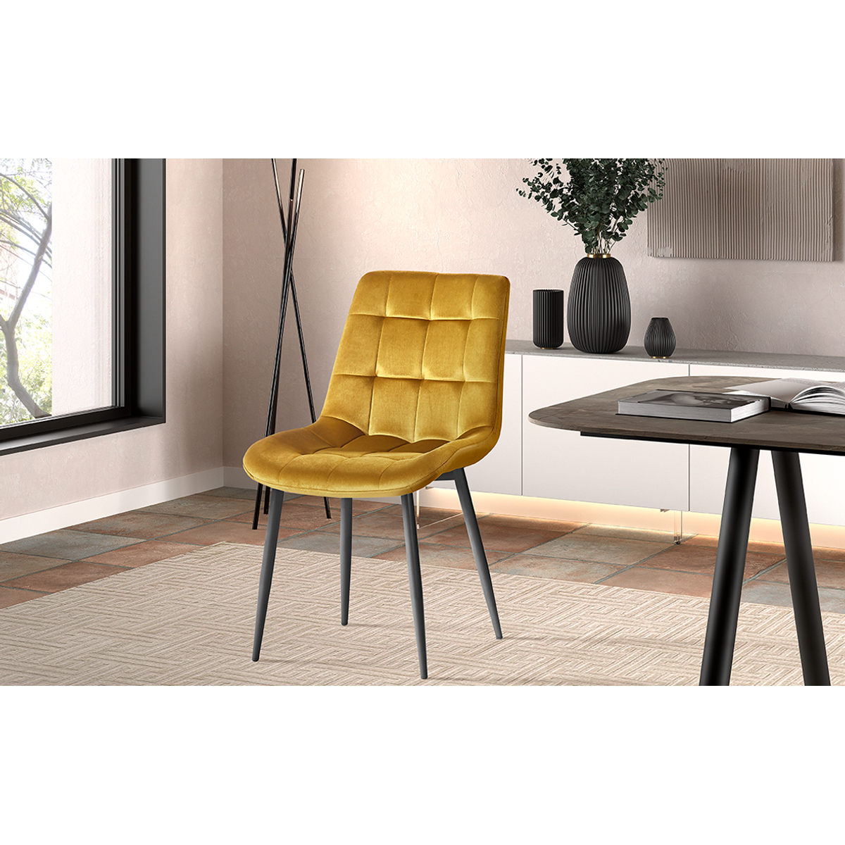 Interiax Eetkamerstoel Lucy Fluweel Goud