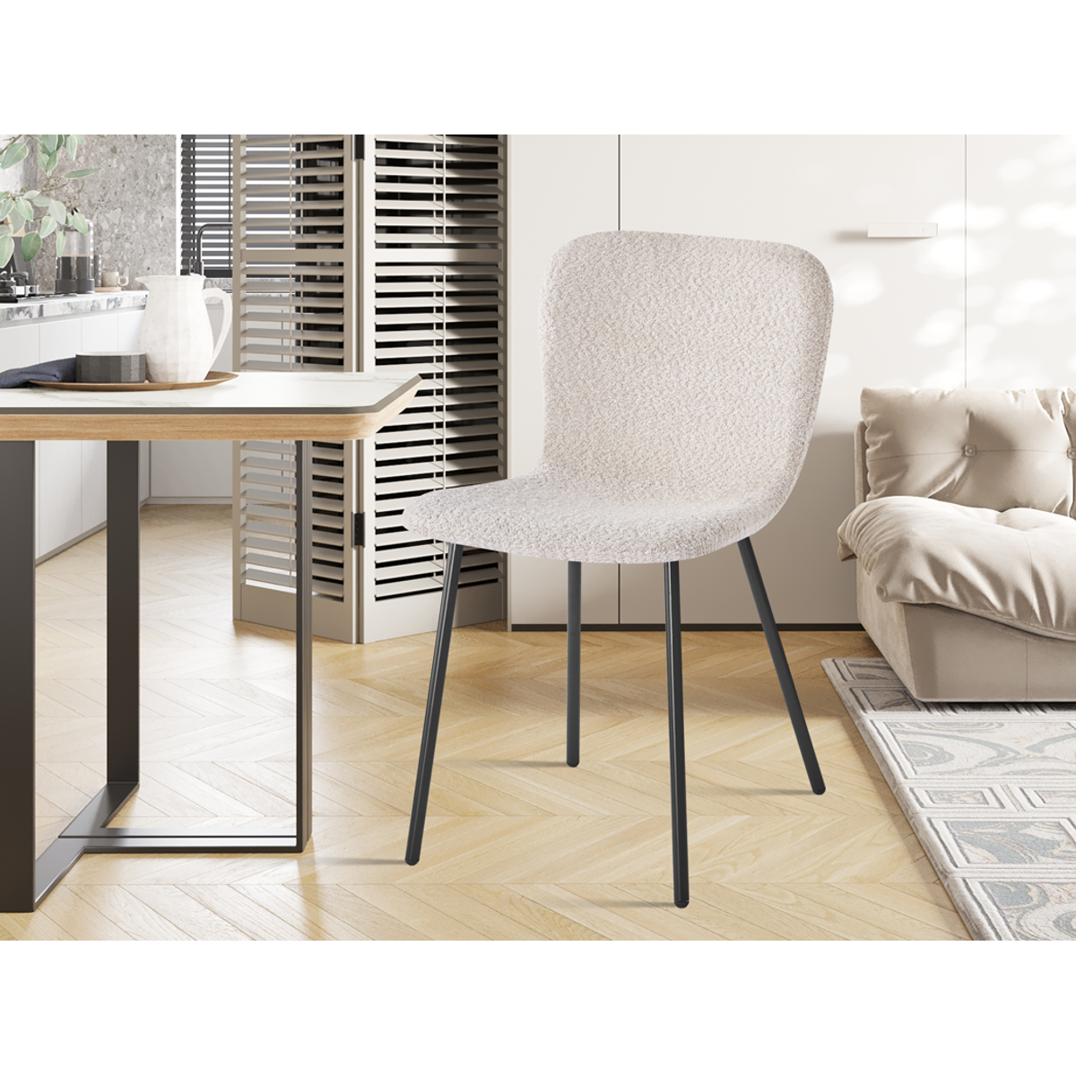 Interiax Eetkamerstoel Jade BouclÃ© Zand