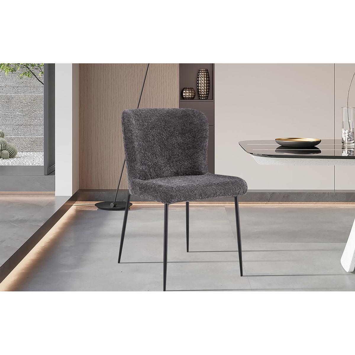 Interiax Chaise de salle à manger Flo Bouclé Gris foncé