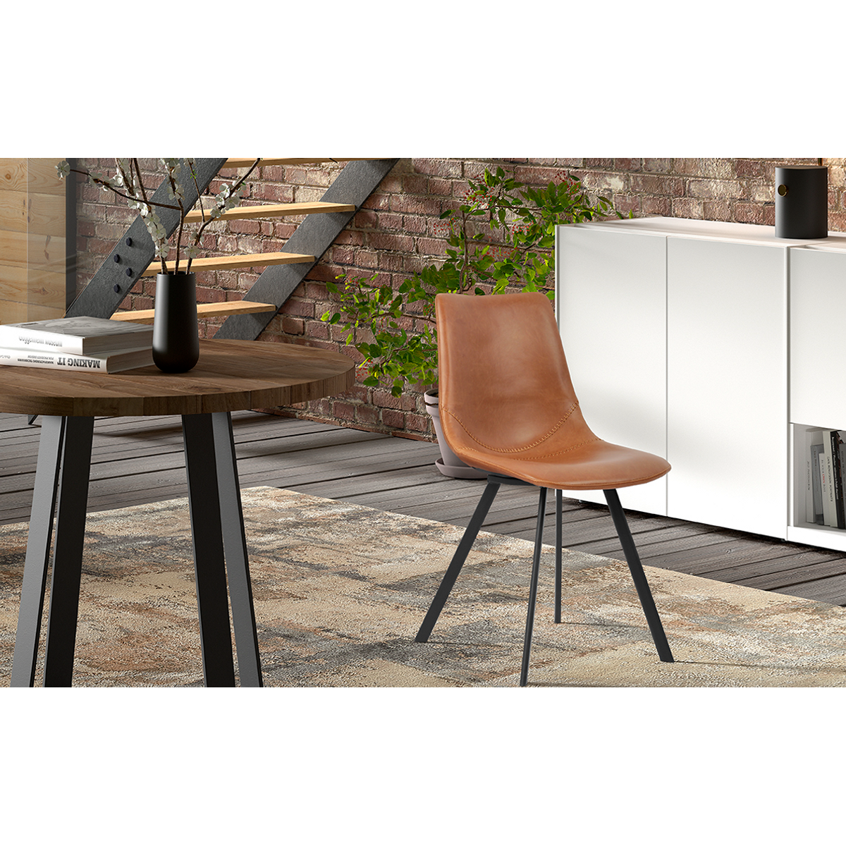Interiax Chaise de salle à manger Cilou PU Cognac