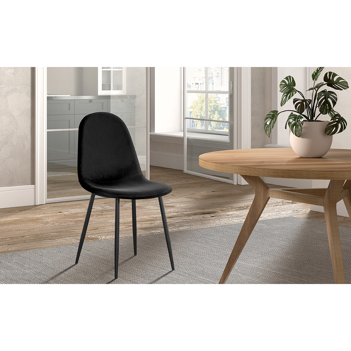 Interiax Eetkamerstoel Lou Fluweel Zwart