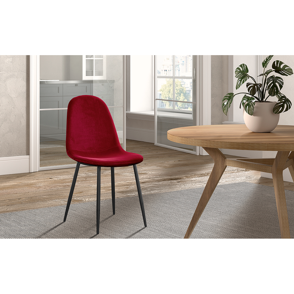Interiax Eetkamerstoel Lou Fluweel Bordeaux