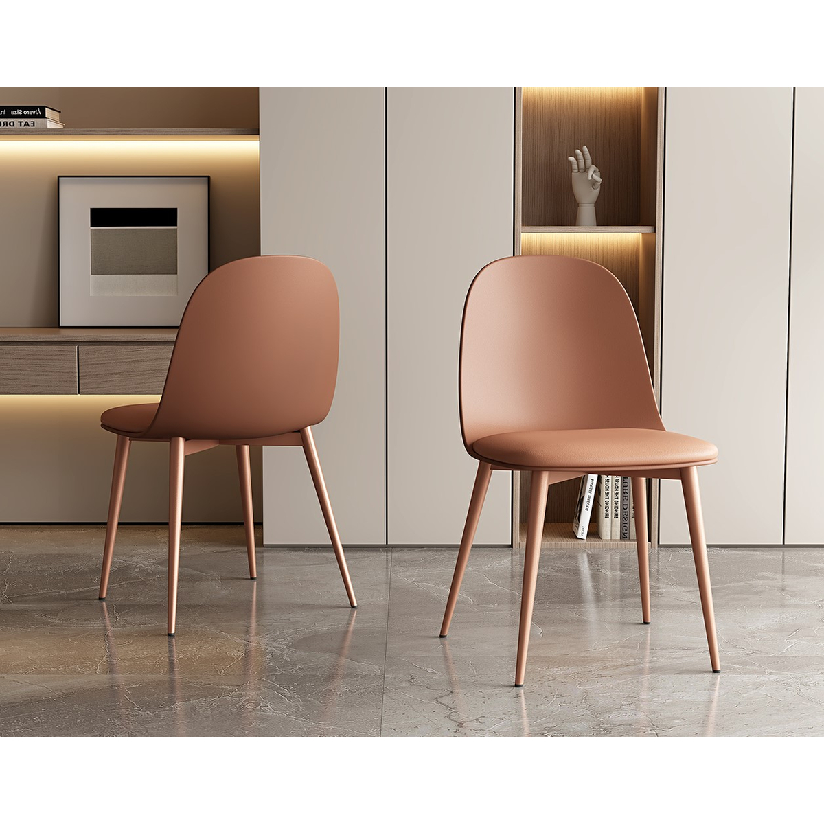 Interiax Eetkamerstoel FÃ© Zitting PP Kussen PU Terracotta