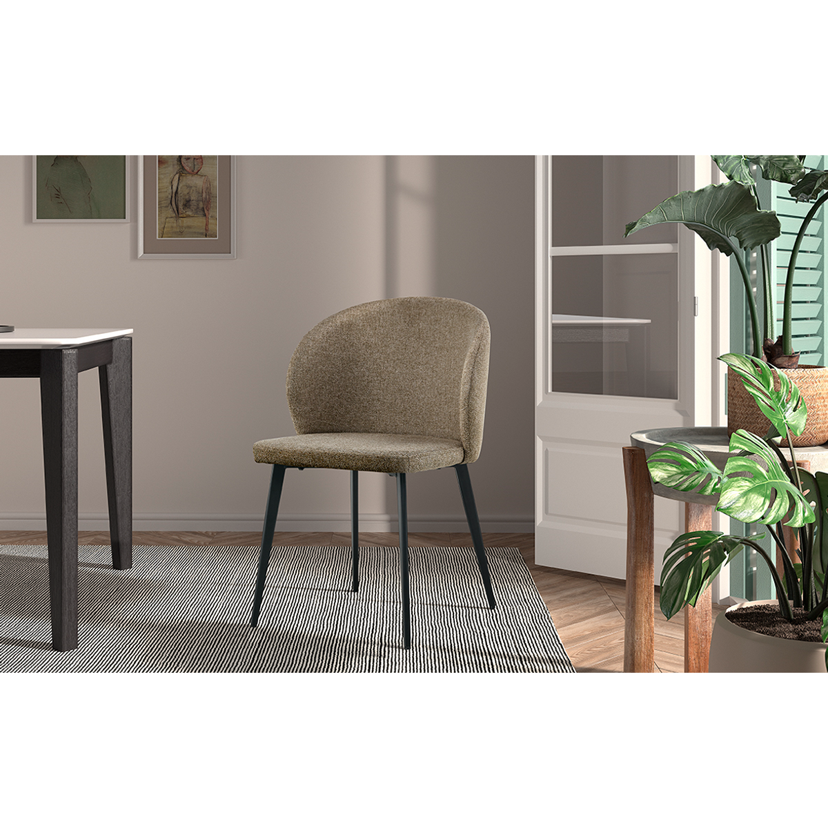 Interiax Eetkamerstoel Livia Stof Zand