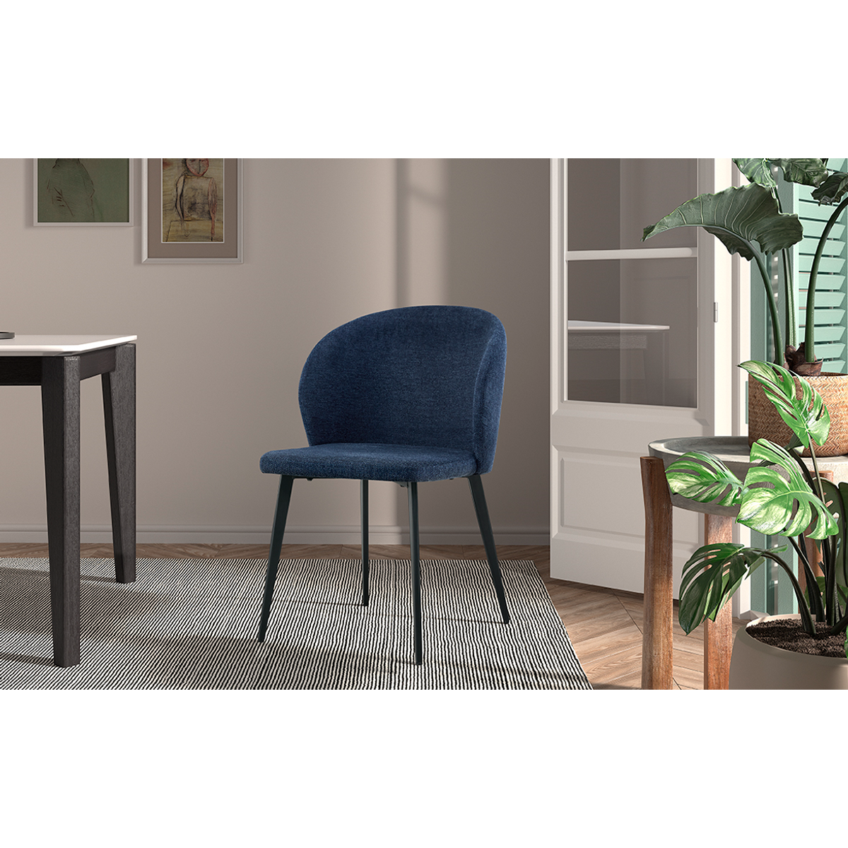 Interiax Eetkamerstoel Livia Stof Blauw