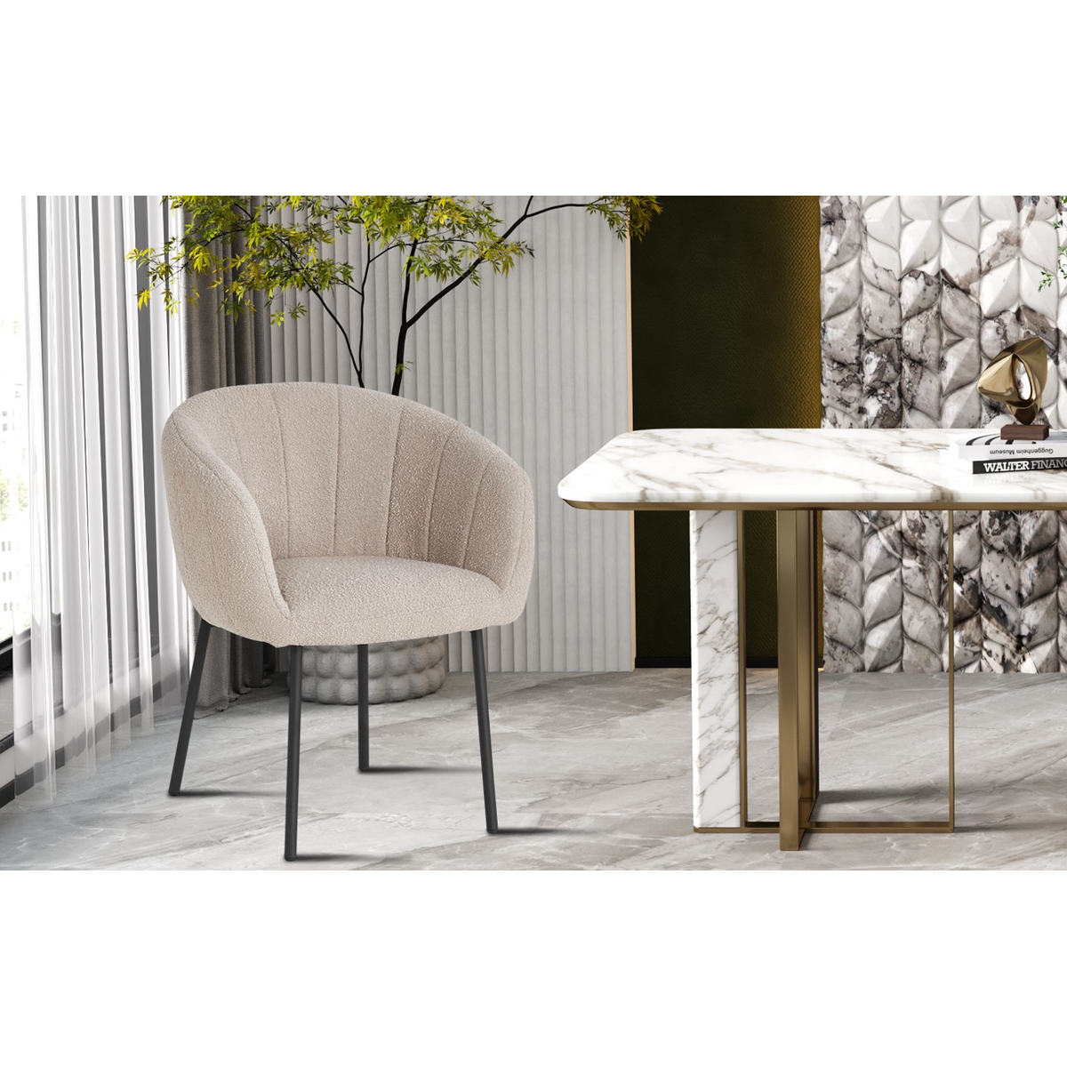 Interiax Chaise de salle à manger 'Alina' Bouclée Beige