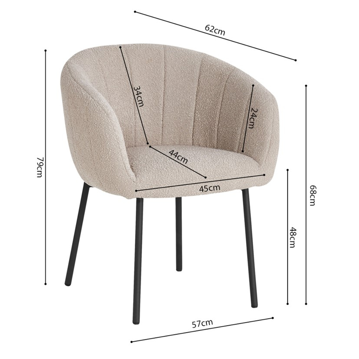 Interiax Chaise de salle à manger 'Alina' Bouclée Beige