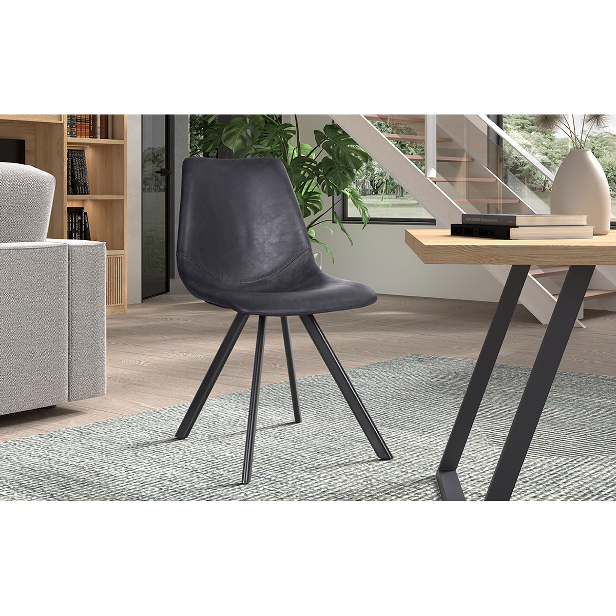 Interiax Chaise de salle à manger Anna PU Noir