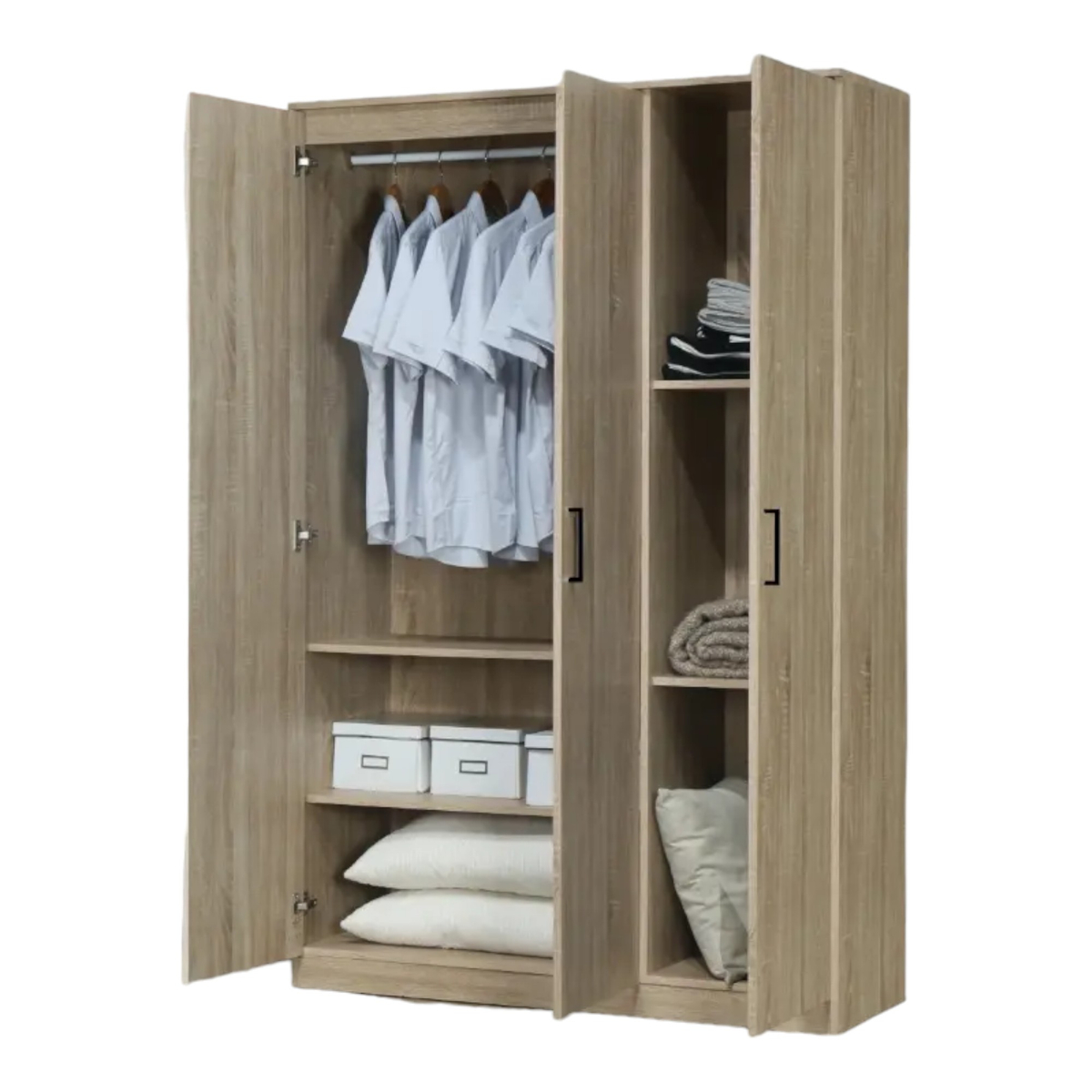 Interiax Opbergkast - Kledingkast 'Lucas' - 3 Deuren, 1 Hanger & 4 Legplanken | Sonoma Eik | 184x120x52 cm