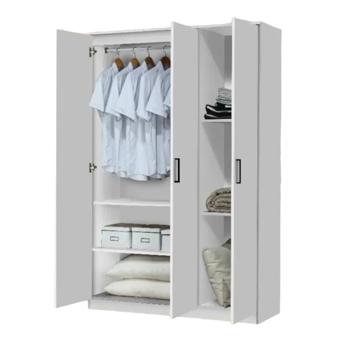 Interiax Opbergkast - Kledingkast 'Lucas' - 3 Deuren, 1 Hanger & 4 Legplanken | Wit | 184x120x52 cm