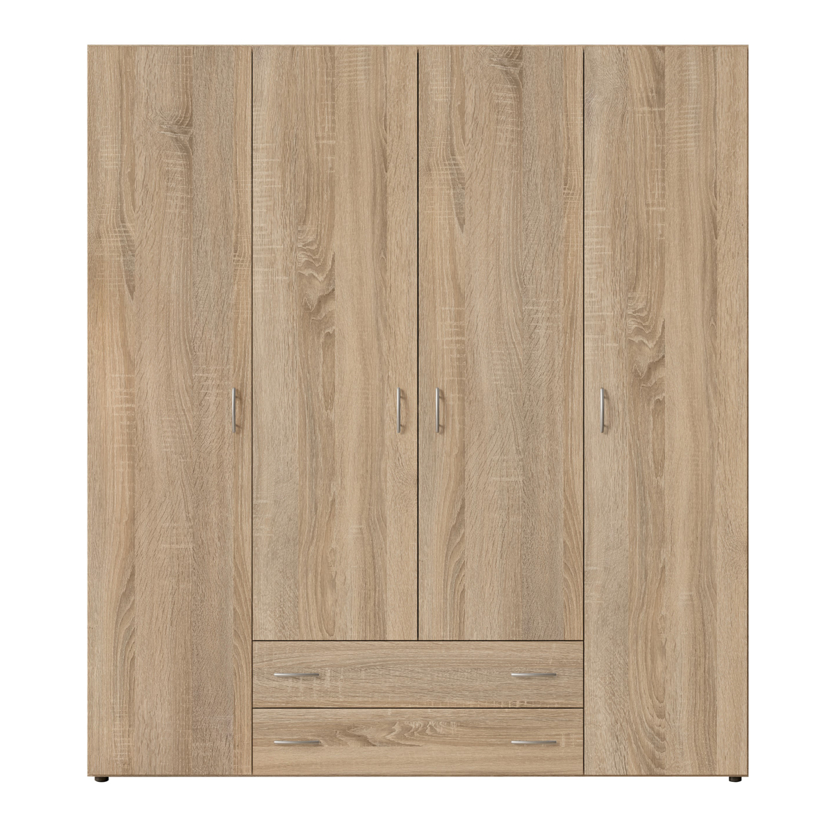 Interiax Kledingkast 'Saar' – 4 Deuren, 2 Lades, 2 Hangers & 4 Legplanken | Sonoma Eik | 177x160x52 cm