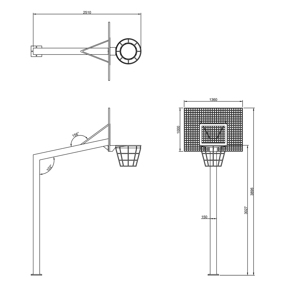 NORTH Solid Basketbalpaal Openbaar Gebruik Verzinkt