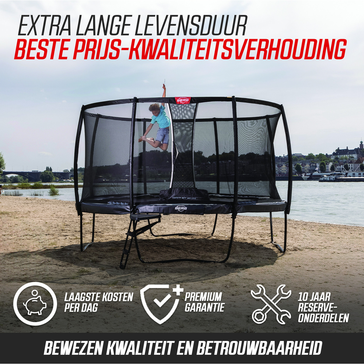 BERG Grand Champion InGround 470 Grey + Safety Net Deluxe Trampoline