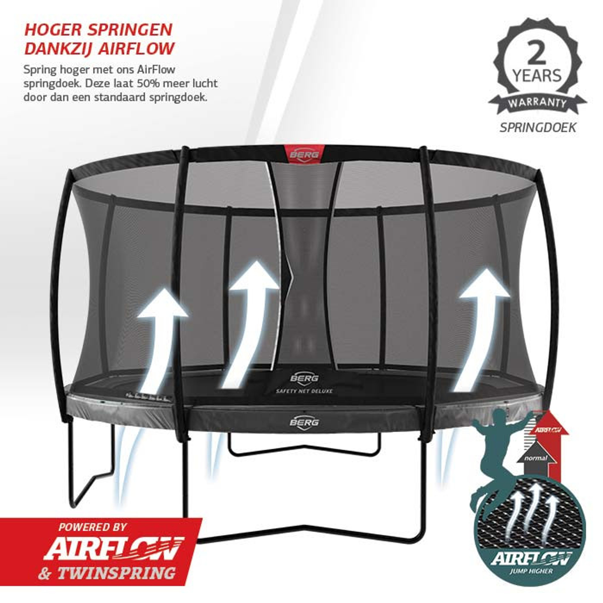 Berg Elite Trampoline 430 Grijs + Safety Net Deluxe