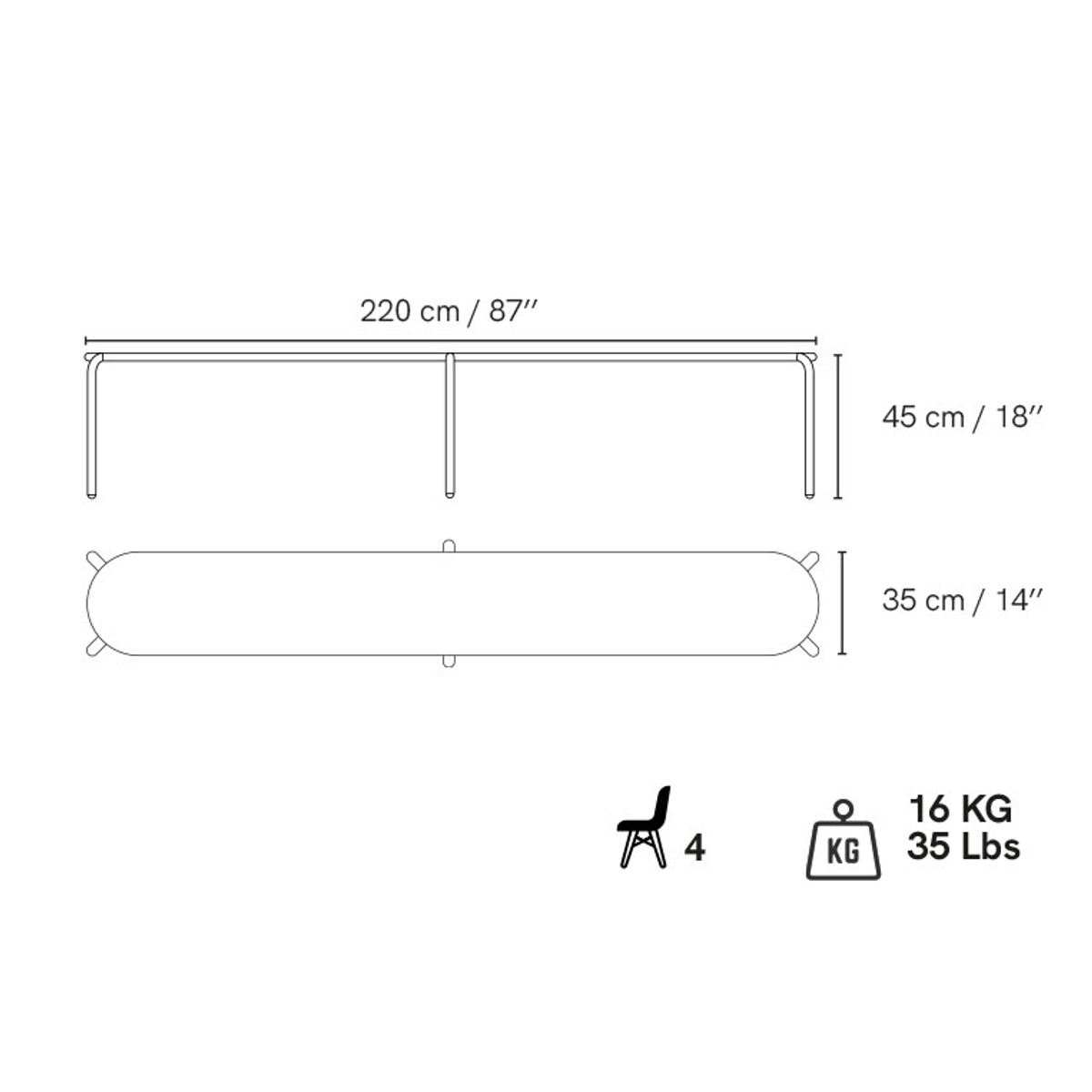 Cornilleau Hyphen Bank Wit / 220 cm