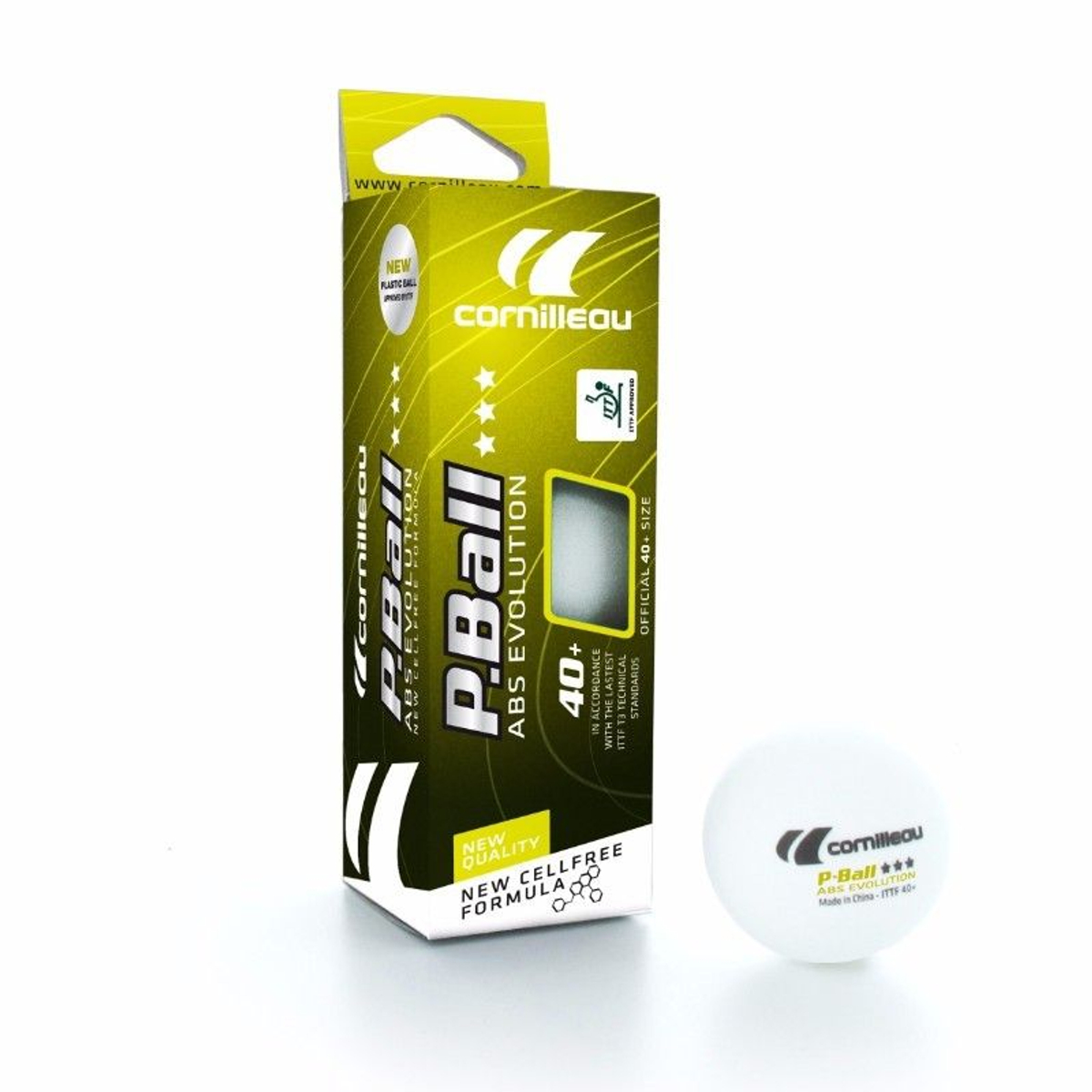 Cornilleau P-Ball ABS Evolution 3* ITTF Tafeltennisballen x3 - Wit