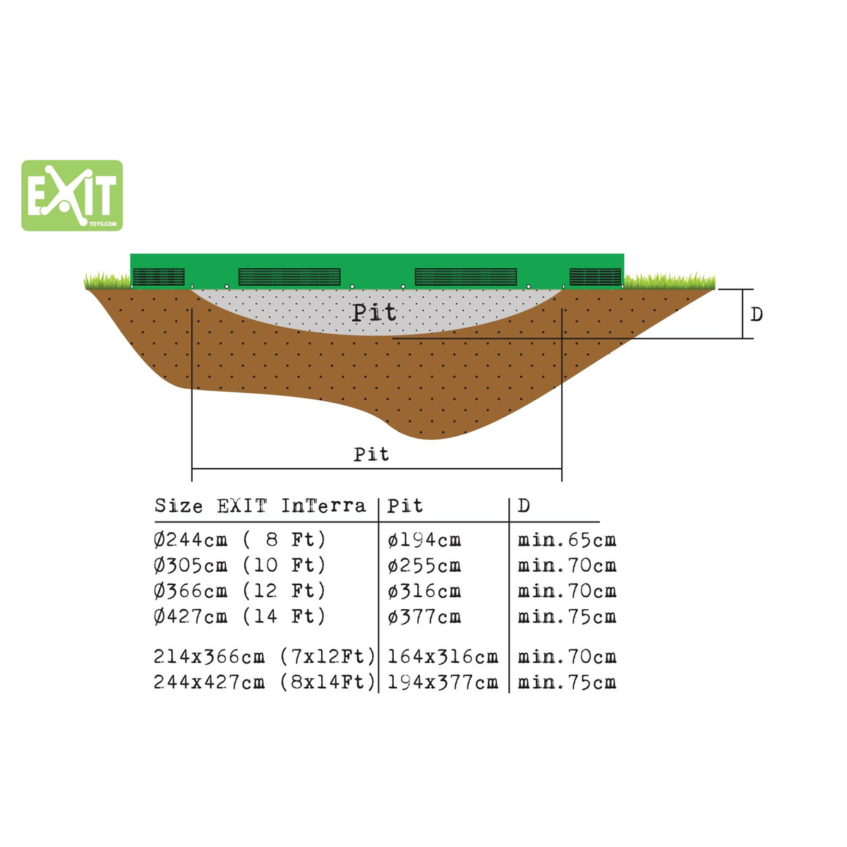 Exit Interra Rechthoekige Trampoline 214 x 366 Groen + Contour Safetynet
