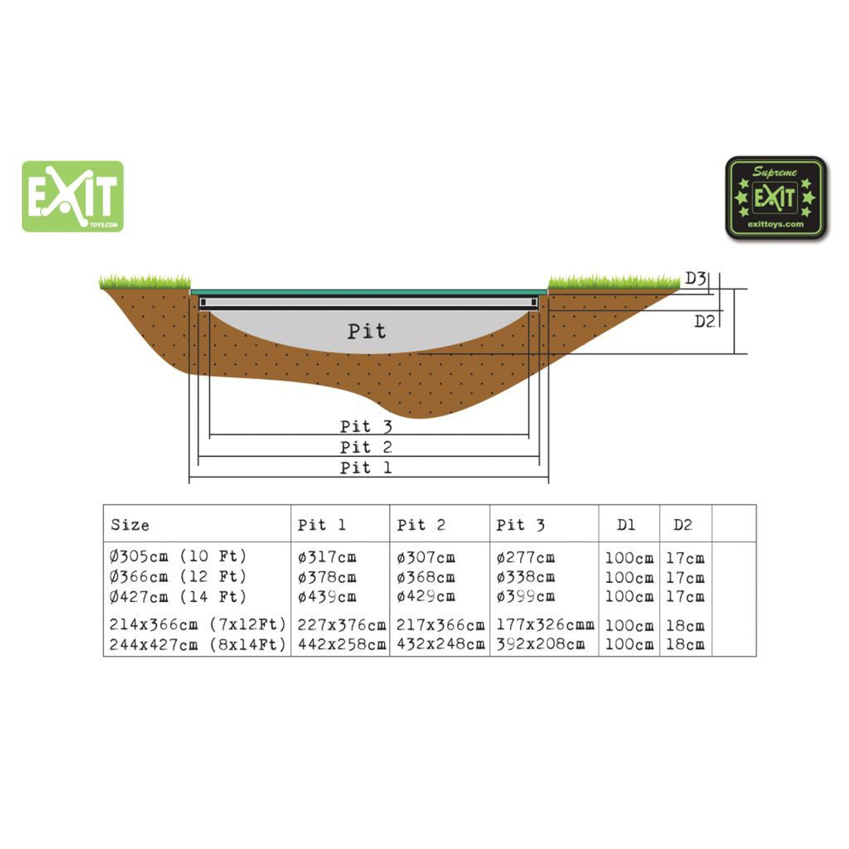 Exit Trampoline Supreme Ground Level 214 x 366 cm