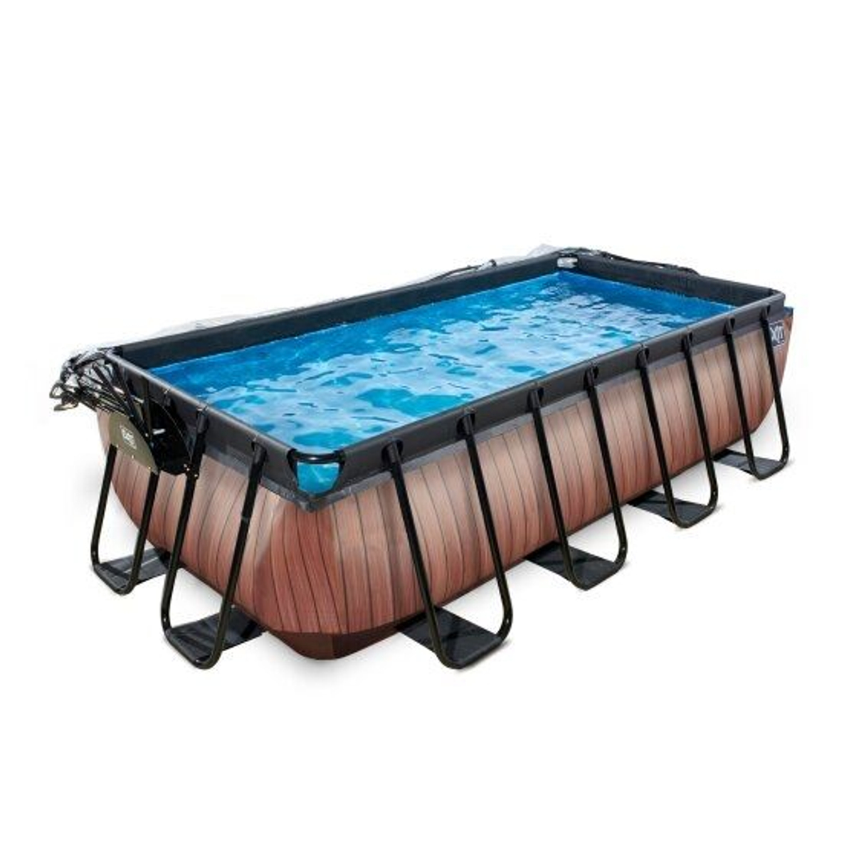 EXIT Wood zwembad 400x200x100cm met overkapping en filterpomp - bruin