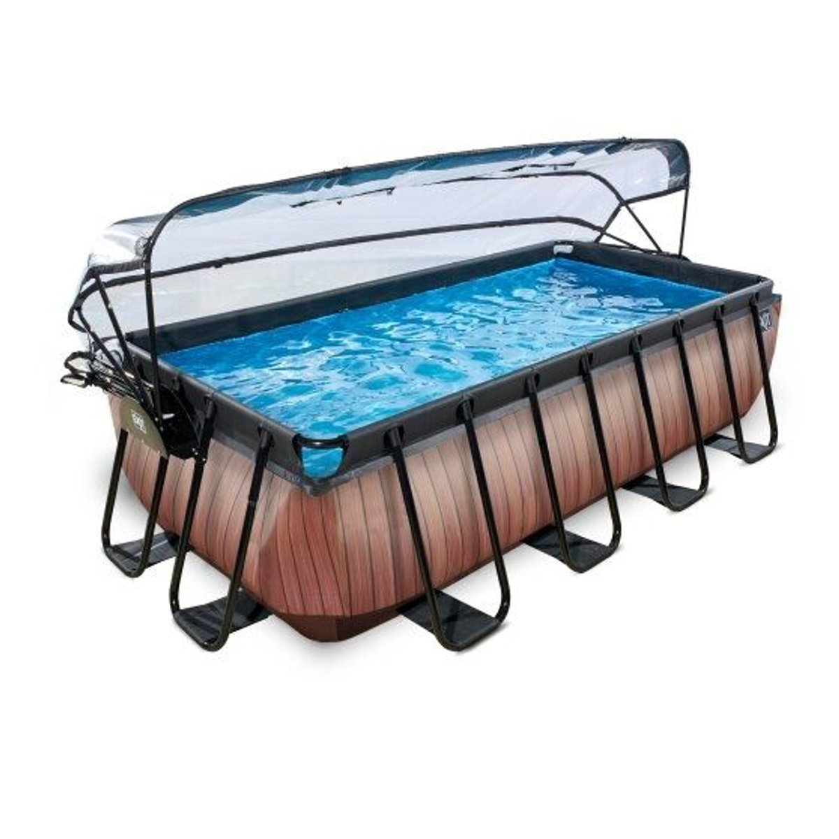 EXIT Wood zwembad 400x200x100cm met overkapping en filterpomp - bruin