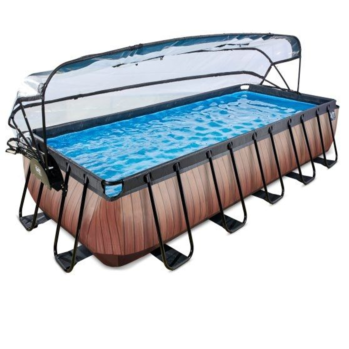 EXIT Wood zwembad 540x250x100cm met overkapping en zandfilterpomp - bruin