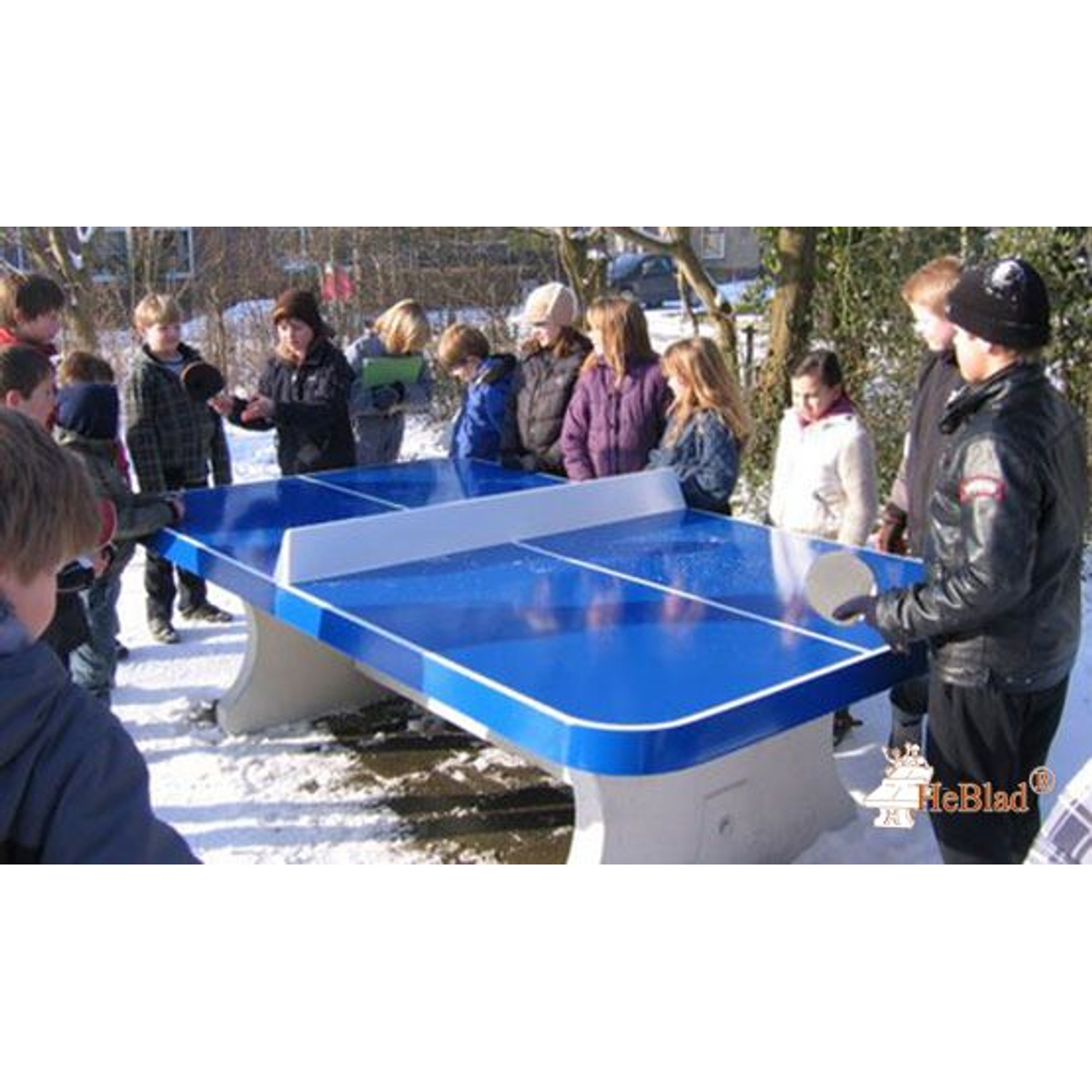 Heblad Tafeltennistafel Beton Blauw Afgeronde Hoek